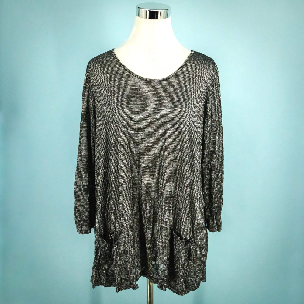 Comfy USA Size Large L Cindy Black Stripe Scoop Neck 3/4 Sleeve Pocket Tunic Top